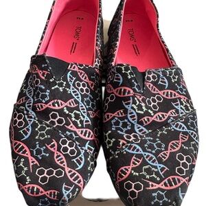 Toms Black Canvas Slip-Ons with Pink and Light Blue DNA Print